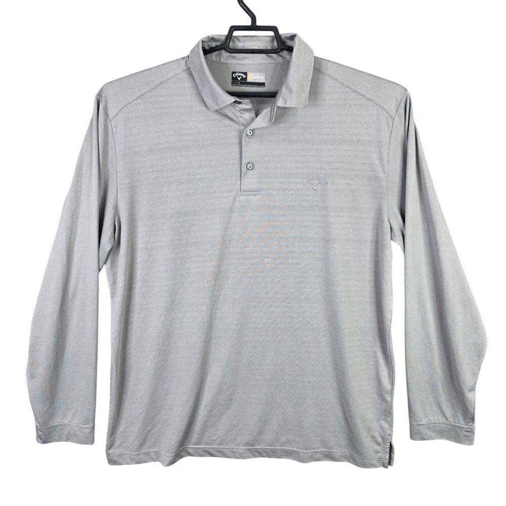 Mens Callaway Opti Dri Gray Polo Shirt 100% Polyester Long Sleeve Size L